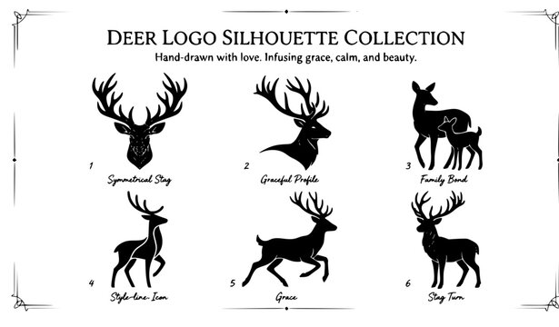 Minimalist artistic deer head silhouette vector with decorative antlers for modern wall art and fashion