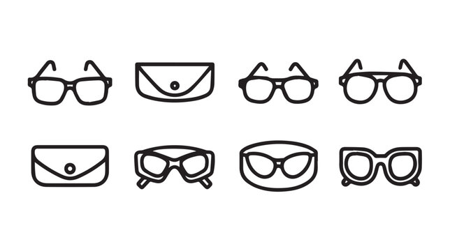 Eyeglasses and cases collection in simple line art style on white background