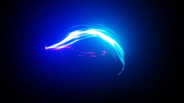 Vibrant light trails swirl against deep black