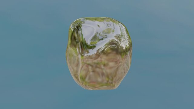 Smooth, translucent sphere floats gently against soft blue backdrop