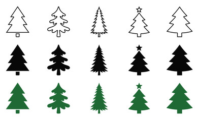 Fototapeta premium Collection of various christmas tree icons in different colors and styles isolated on white background