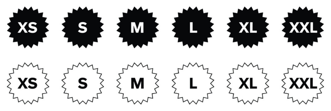 Clothing Sizes: A comprehensive array of clothing size labels for various garment fits.  fashion sizing, garment sizes, label sizes, small size, extra large size.