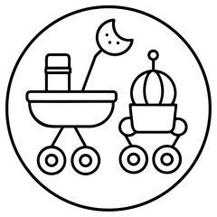 Space exploration icons - lunar rover and moon lander with exploration, universe © Saharima