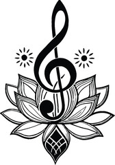 Fototapeta premium treble clef music note with lotus flower and sun symbol line art design