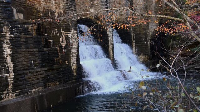 Tennessee, Cascade waterfall on the historic Byrd Creek Dam located at Cumberland Mountain State Park