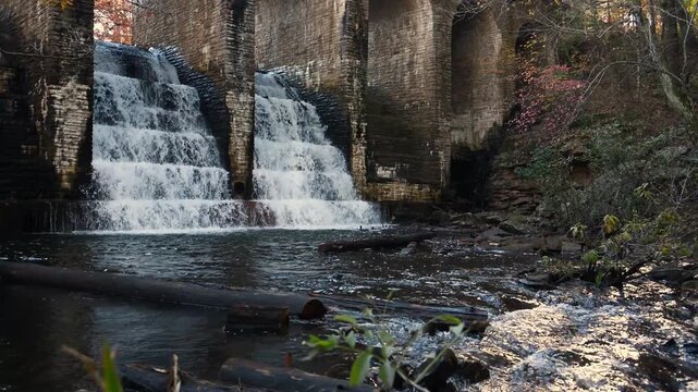 Tennessee, Cascade waterfall on the historic Byrd Creek Dam located at Cumberland Mountain State Park