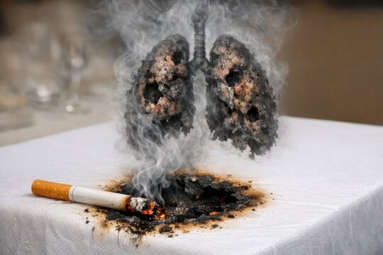 A close-up view of a lit cigarette with smoke rising from the tip, suitable for use in editorial or advertising contexts