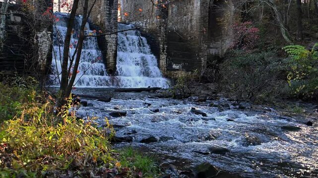 Tennessee, Cascade waterfall on the historic Byrd Creek Dam located at Cumberland Mountain State Park