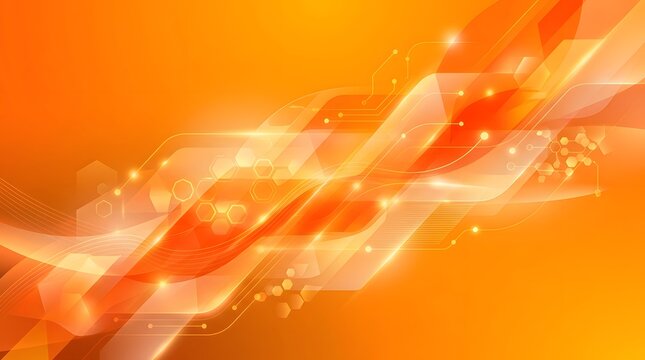 Abstract orange technology background with circuitry and geometric shapes for digital innovation concepts