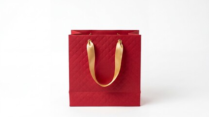 Naklejka premium Red gift shopping bag with golden ribbon handles