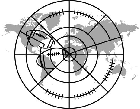 Azimuthal equidistant projection world map with american football illustration