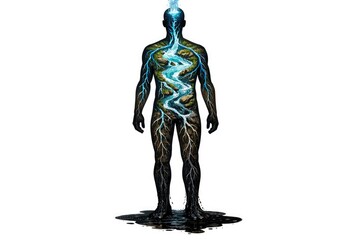 Fototapeta premium A person with a colorful body paint design resembling a lightning bolt