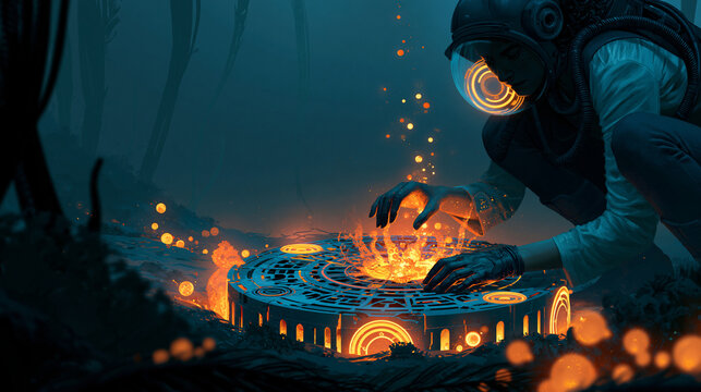 A deep diver discovers an ancient glowing mechanism on the dark ocean trench floor in a mysterious underwater discovery of hidden opportunity