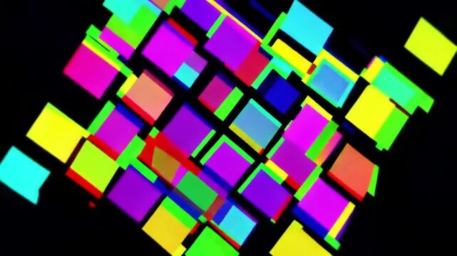 Abstract colorful geometric background with squares and cubes abstract animation 4k video
