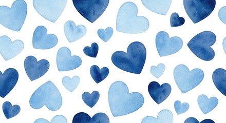 Fototapeta premium Blue watercolor hearts pattern