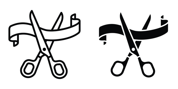 Scissors cutting ribbon icon design illustration drawings