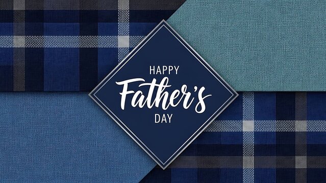 Elegant Happy Father's Day Greeting Card featuring Masculine Blue Plaid Fabric Textures