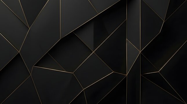 Abstract black and gold geometric background with layered polygonal shapes and metallic accents