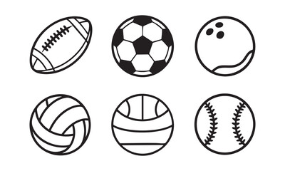 Fototapeta premium Sports ball icons set with soccer football basketball volleyball baseball and bowling ball graphics.