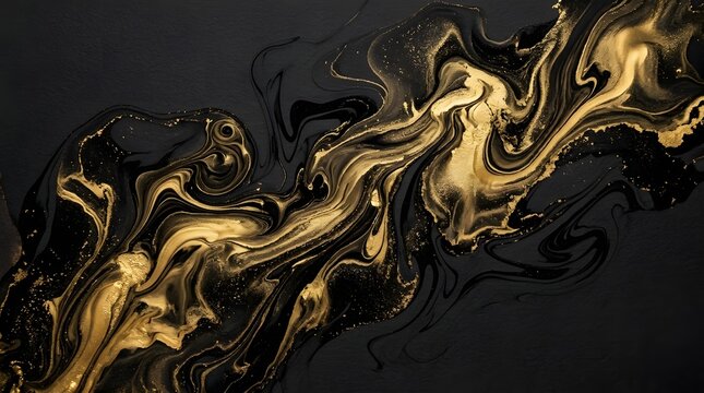 Elegant black and gold marble ink flow abstract art texture background