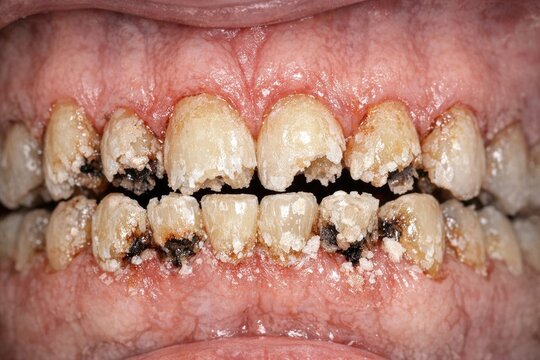 A close-up shot of someone's mouth showing a gap where a tooth is missing