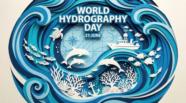 World Hydrography Day illustration with ocean creatures and ship