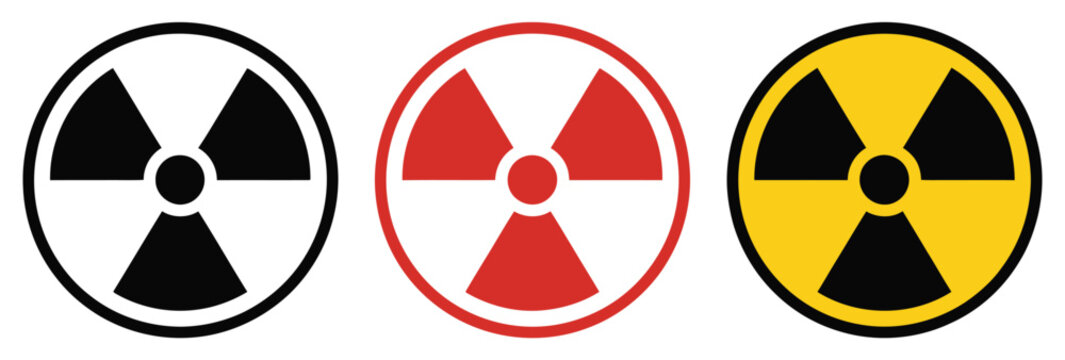 Radiation warning trefoil symbols, nuclear hazard radioactive danger and industrial safety signs clean vector illustration icons.