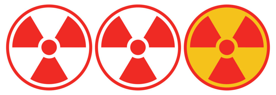 Radiation warning trefoil symbols, nuclear hazard radioactive risk and industrial safety warning vector icons isolated illustration.