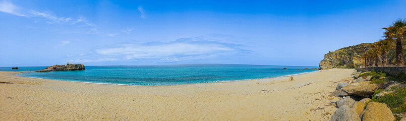 Fototapeta premium Panoramic view of Oasi Beach and Grotta dello Stazzanese, Italy