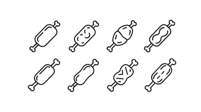Various stylized meat bone icons in a clean line art style against a white background