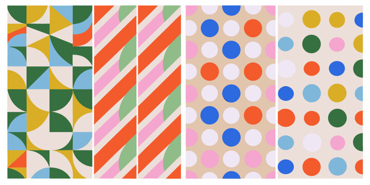 geometric pattern quartet four colorful panels with repeating designs