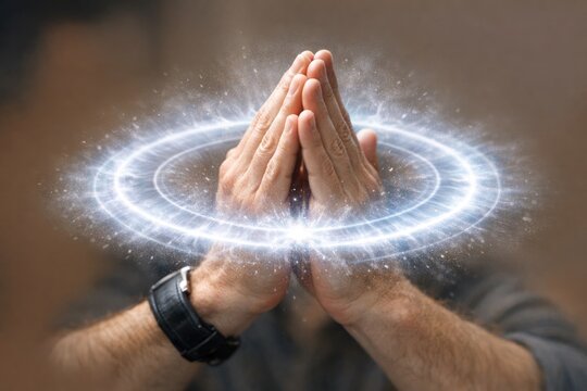 A person with arms raised in defeat or surrender, potentially in a dramatic or intense situation