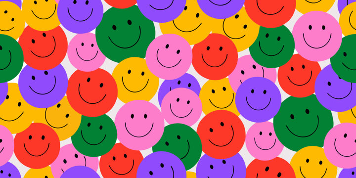 Colorful smiley face pattern dense collage of happy expressions