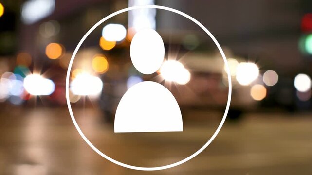 Circle overlay appearing, driving icon to tilt, shift, fade, framing it over blurred street
