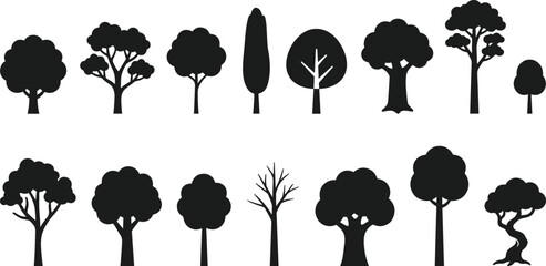 Tree silhouette illustration set with various forest and garden shapes, black nature collection for landscape design, logo, decoration, and environmental graphics use © MdAbuSayed