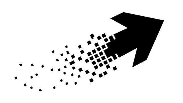 Pixelated arrow with binary particles &ndash; Great for data speed, digital evolution, or futuristic technology themes.