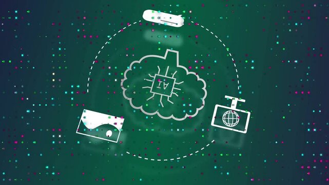 L stroke initiating cloud forming around AI chip, icons entering from edges, orbiting to show hub