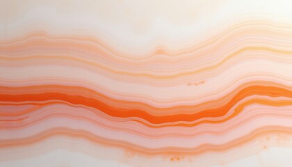 Obraz premium Close up of polished peach and pink onyx stone with horizontal stripes. Soft white to orange gradients create a natural abstract pattern. Smooth mineral surface offers elegant background.