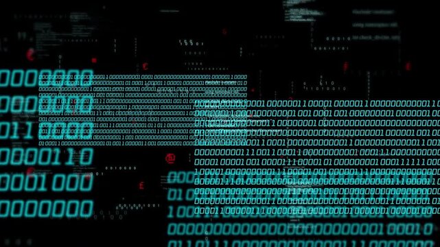 Data pulse sending cyan binary panels sliding and expanding, visualizing system output