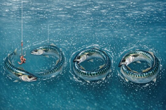 Group of fish swimming near the surface of calm water