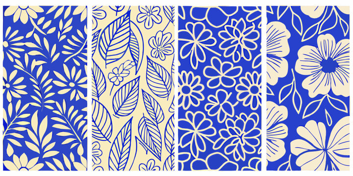 Floral pattern quartet four distinct blue and cream vector designs