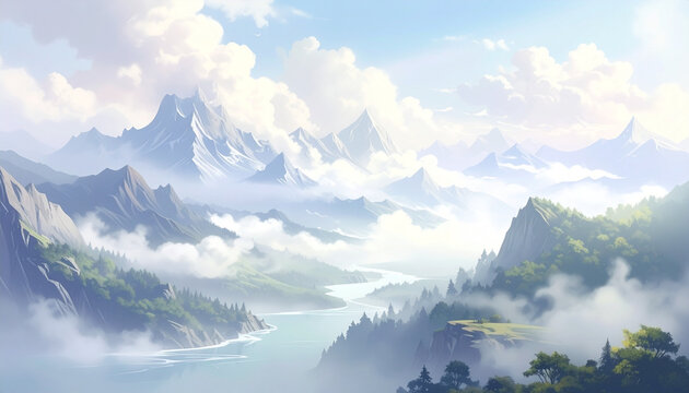 Mountain landscape with cloud cover