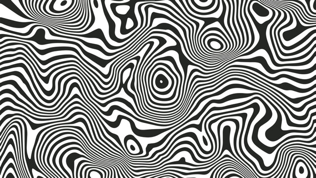 Black and white topographic pattern with wavy lines