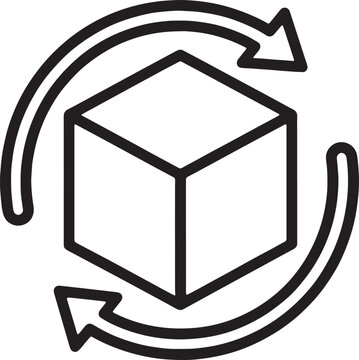 Rotatable 3d box icon with arrows vector illustration for virtual reality product view and spatial rotation graphic design isolated on transparent set.