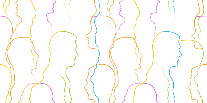 silhouette crowd pattern repeating design with colorful profiles