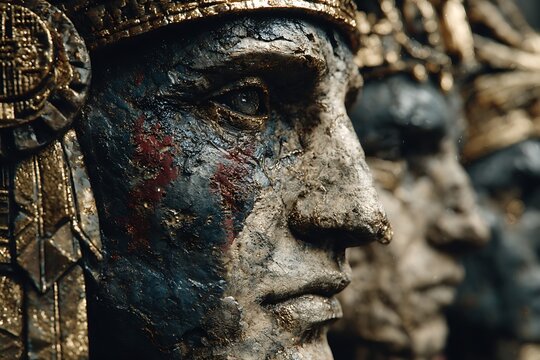 Ornate guardian statues channeling streams of glowing magical energy images