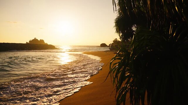 Exotic shoreline scenery in Ahangama during a colorful sunset
