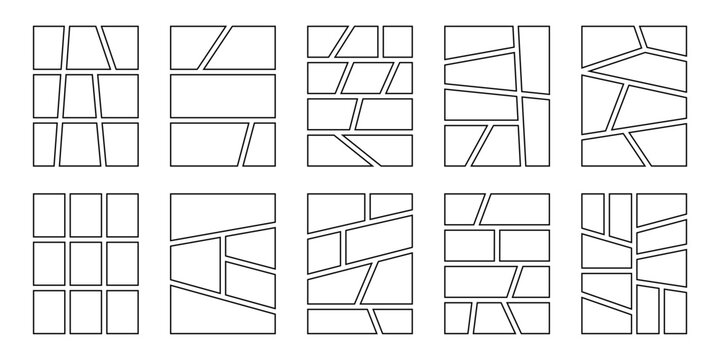 Comic strip frames and empty layouts vector illustration isolated on transparent background, storytelling design