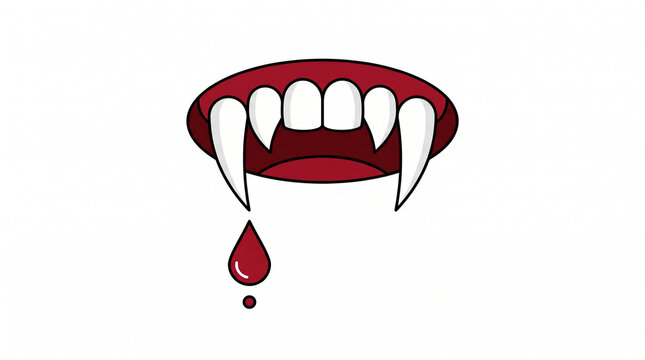 Vampire teeth with dripping blood Halloween flat color clip art illustration