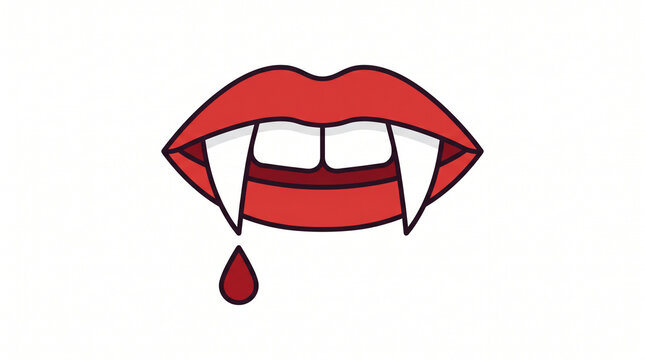 Vampire teeth with dripping blood Halloween flat color clip art illustration